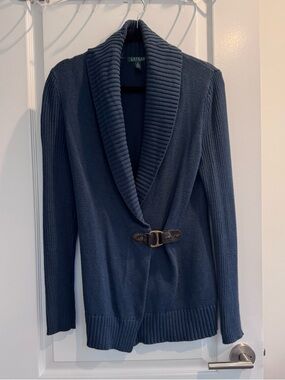 Lauren Ralph Lauren Teal Shawl-Collar Buckle Cardigan